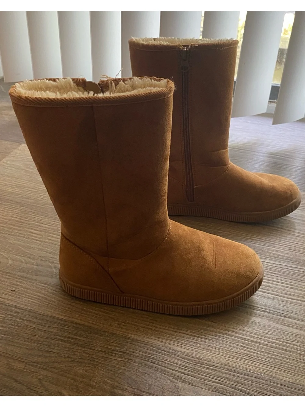 Cat & Jack Tan Suede-Look Zip Mid-Calf Boots